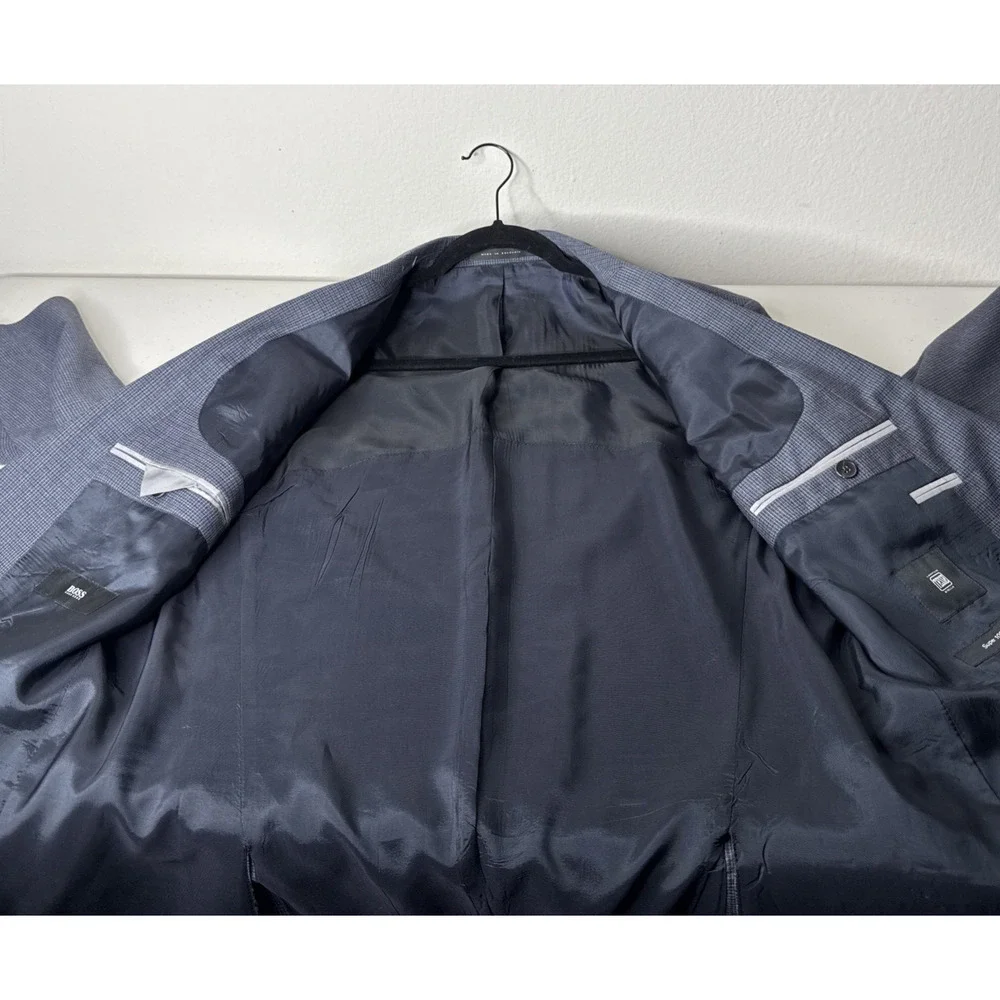 Hugo Boss Wool 42R Lanificio Tesse Super 100 Gray Plaid Blazer Sport Coat Suit